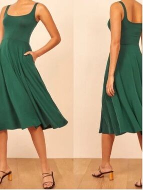 Reformation Emerald Green Scoop-Neck Midi Dress
